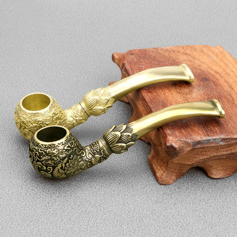 Vape Decoration - Antieke handgesneden karper messing pijp koperen